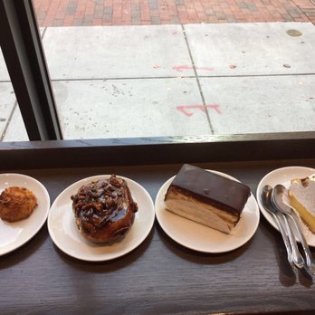 Flour Bakery + Cafe - From left to right: macaron cookie, sweet bun, boston creme pie, and lemon meringue pie. - Coffee & Tea Near Me - Cambridge, Massachusetts Flour Bakery + Cafe - From left to right: macaron cookie, sweet bun, boston creme pie, and lemon meringue pie. - Coffee & Tea Near Me - Cambridge, Massachusetts