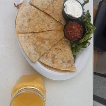 Silver Dolphin - Chicken Quesadillas with a cup of OJ - American Near Me - Hernando Beach, Florida