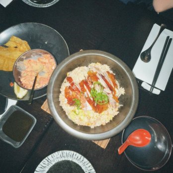 Fuji at Ink Block - Duck clay pot and Salmon Wonton Chips *(G) - Japanese Near Me - Boston, Massachusetts