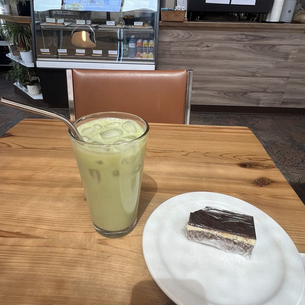 Loft and Ladder - Lavender Matcha iced latte + Nanaimo Bar - Coffee & Tea Near Me - Victoria, British Columbia Loft and Ladder - Lavender Matcha iced latte + Nanaimo Bar - Coffee & Tea Near Me - Victoria, British Columbia