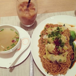 Lai cha and egg noodles with dumpling. Just a tad too oily for me-- and lacking a bit in umami. Lai cha and egg noodles with dumpling. Just a tad too oily for me-- and lacking a bit in umami.