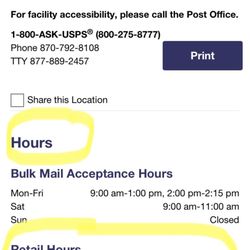 Post Office - Earle - Hours of operation