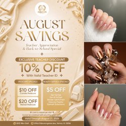 AUGUST SAVINGS AT GOLDEN NAIL LOUNGE
To celebrate our amazing educators and help everyone glow up, we're running our biggest special