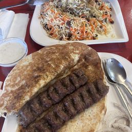 Koobideh Kabab and Uzbeki Pulao.