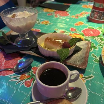 Moreno's Cuba - Dessert and colada (sorry, had to take bites before the pic!!) Flan and rice pudding - Cocktail Bars Near Me - Miami Beach, Florida