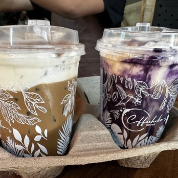 Coffeeholic House - Two Coffeeholic - left is the regular and the right is with the Ube drizzle. - Coffee & Tea Near Me - Seattle, Washington Coffeeholic House - Two Coffeeholic - left is the regular and the right is with the Ube drizzle. - Coffee & Tea Near Me - Seattle, Washington