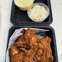 The Chicken Corner - 3 fried chicken breasts, 1 medium mashed potatoes with gravy, and 1 medium coleslaw