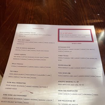 58 Degrees & Holding - Cocktail menu (try the  yuzu sptitz with a spirit!) - New American Near Me - Sacramento, California