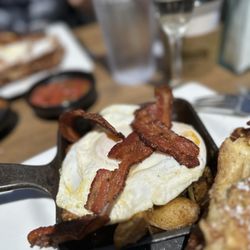 Panama Joe's Grill & Cantina - French toast with bacon and eggs and bottomless champagne!
