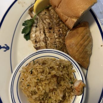 Goode Company Seafood - Mesquite Grilled Gulf Red Snapper with Seafood Ricerice and Shrimp Empanada. Also french buttered bread. - Seafood Near Me - Houston, Texas