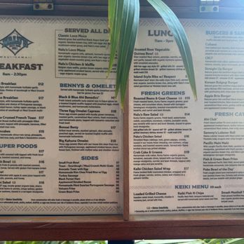 Nalu's South Shore Grill - Regular Menu - Hawaiian Near Me - Kihei, Hawaii