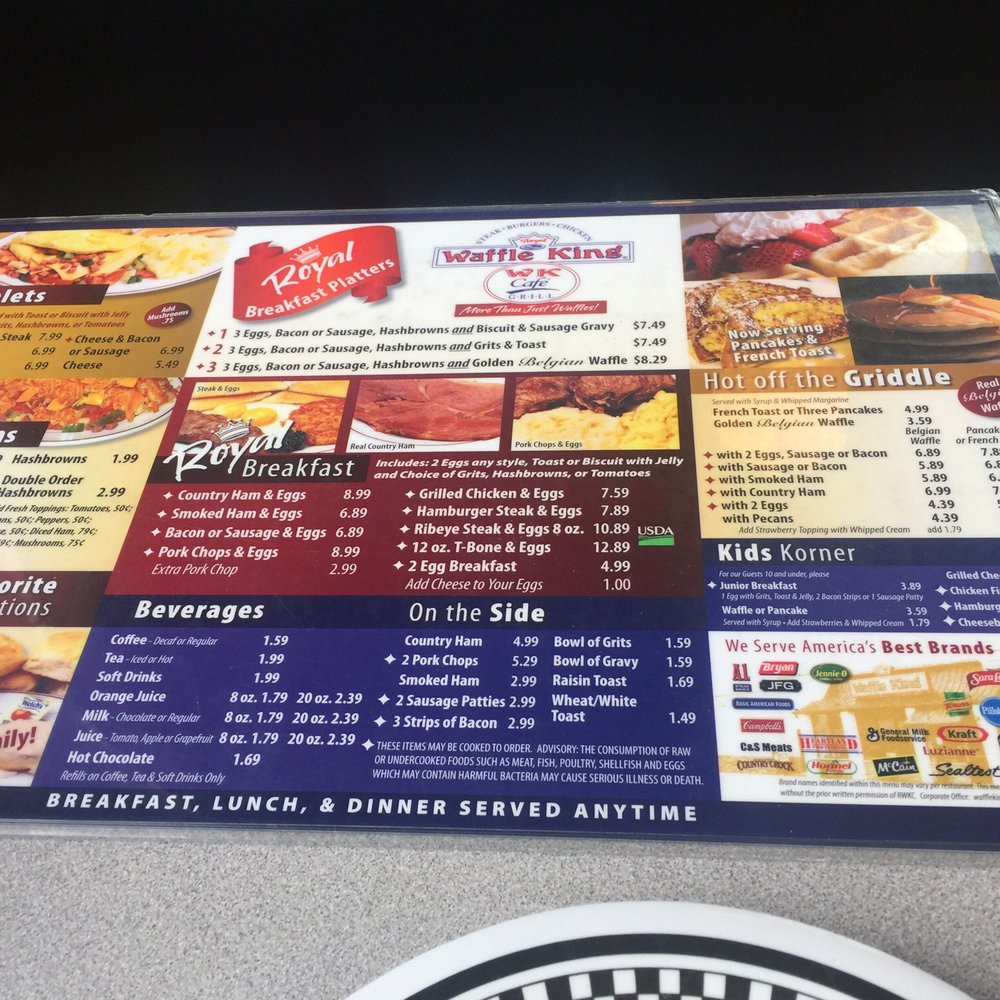 Royal Waffle King - the menu for the restaurant - Waffles Near Me - Tifton, Georgia Royal Waffle King - the menu for the restaurant - Waffles Near Me - Tifton, Georgia
