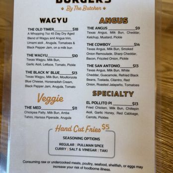 Pullman Market - Menu for Burgers by the Butcher stand - Grocery Near Me - San Antonio, Texas Pullman Market - Menu for Burgers by the Butcher stand - Grocery Near Me - San Antonio, Texas