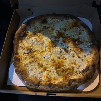 Razza - Calabrese - Fresh mozzarella, ricotta, fermented chili pasta, shaved onions, organo, parmigiano - Pizza Near Me - Jersey City, New Jersey Razza - Calabrese - Fresh mozzarella, ricotta, fermented chili pasta, shaved onions, organo, parmigiano - Pizza Near Me - Jersey City, New Jersey