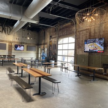 Joymongers Barrel Hall - Interior, plenty of open space for socializing and watching sports. - Brewpubs Near Me - Winston-Salem, North Carolina