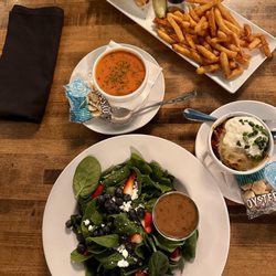 Bronte Bistro - Tomato bisque (soup of the day) with loaded grilled cheese.