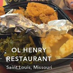 OL' Henry Restaurant - Fried chicken wings, greens, mashed potatoes and gravy.