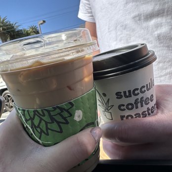Succulent Coffee Roasters - Iced latte with balboa berry syrup and hot vanilla latte - Coffee & Tea Near Me - Laguna Beach, California