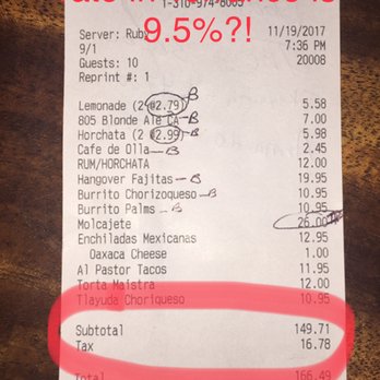 Madre - DISHONEST. Why are they charging 11.2% on tax when the rate in Torrance is 9.5%? - Mexican Near Me - Torrance, California