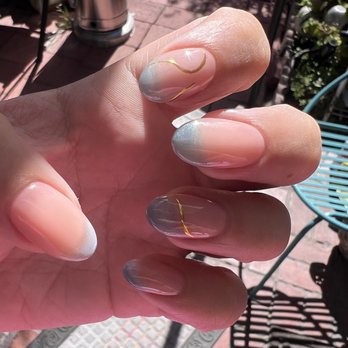 ColorLab Nail Studio - Blue cat eye French tip nail. - Nail Salons Near Me - Los Angeles, California ColorLab Nail Studio - Blue cat eye French tip nail. - Nail Salons Near Me - Los Angeles, California