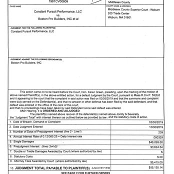 Boston Pro Builders - Final Judgment Against Boston Pro Builders- Middlesex Superior Court - General Contractors Near Me