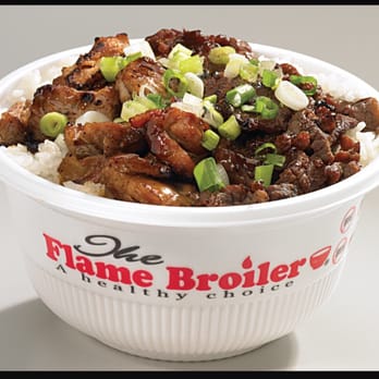 Flame Broiler - Half and Half Bowl with steamed rice - Fast Food Near Me - Cerritos, California Flame Broiler - Half and Half Bowl with steamed rice - Fast Food Near Me - Cerritos, California