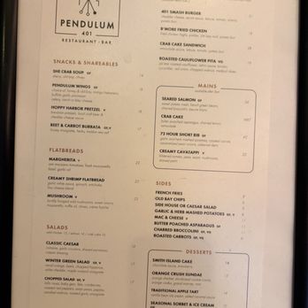 Pendulum 401 - Menu as of 03/2026 - Sports Bars Near Me - Baltimore, Maryland