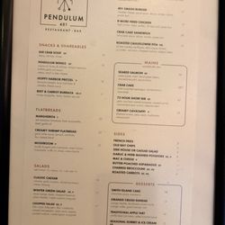 Pendulum 401 - Menu as of 03/2026