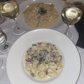 Vino Santo - Top: lobster ravioli ($26) Bottom: tortellini carbonara ($20) - Italian Near Me - Redwood City, California Vino Santo - Top: lobster ravioli ($26) Bottom: tortellini carbonara ($20) - Italian Near Me - Redwood City, California
