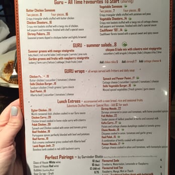 Guru - Lunch menu - Indian Near Me - Edmonton, Alberta