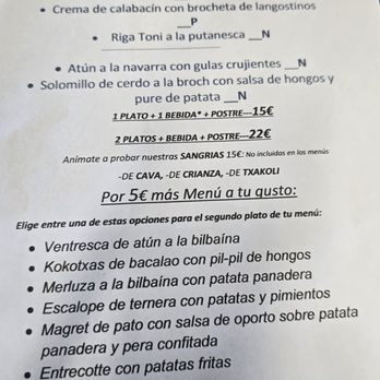 Tamarises Izarra - Menu - Basque Near Me - Getxo, BI