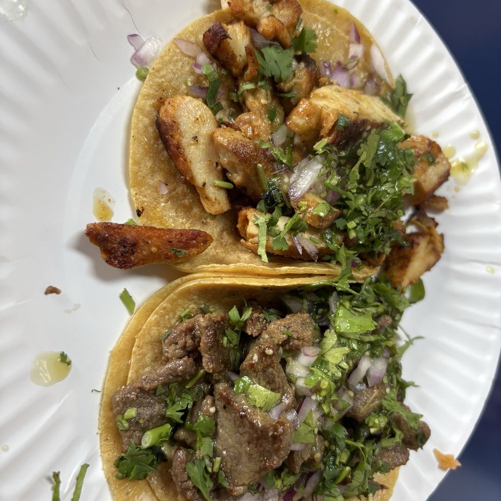 Pollo asada and carne asada tacos. Pollo asada and carne asada tacos.