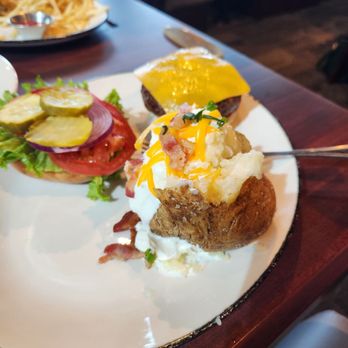 J. Alexander's Restaurant - Burger with loaded baked - Seafood Near Me - Plano, Texas
