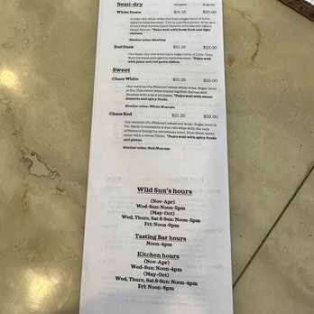Wild Sun Winery - Tasting Menu - Wineries Near Me - Hillsboro, Missouri Wild Sun Winery - Tasting Menu - Wineries Near Me - Hillsboro, Missouri