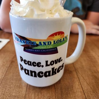Frankie & Lola's Front Street Cafe - The fancy coffee, in a cool mug - Breakfast & Brunch Near Me - Morro Bay, California