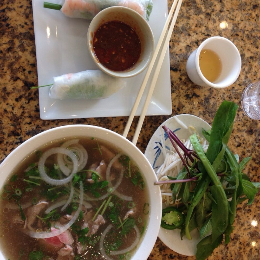 Pho Hai - pho with round steak and fresh rolls - Vietnamese Near Me - Houston, Texas