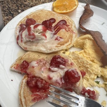 Plums Cafe - OREGON TRAIL with raspberry & vanilla crème pancakes - Breakfast & Brunch Near Me - Costa Mesa, California Plums Cafe - OREGON TRAIL with raspberry & vanilla crème pancakes - Breakfast & Brunch Near Me - Costa Mesa, California