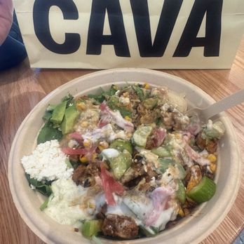CAVA - Harissa Avacado Chicken bowl with brown rice and a trio of fresh greens - Mediterranean Near Me - Leander, Texas