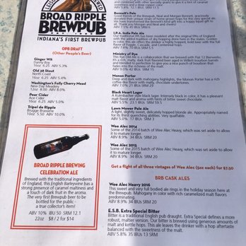 Broad Ripple Brewpub - Just the menu - Vegetarian Near Me - Indianapolis, Indiana