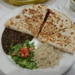 Chicken fajita quesadilla special with beans and rice