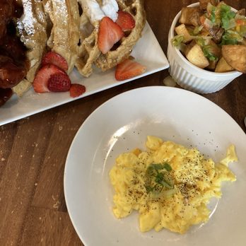 Toast Cafe - Scrambled eggs, waffles, and chicken tenders and potatoes. - Breakfast & Brunch Near Me - Philadelphia, Pennsylvania