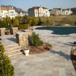 Total Home Beautifier - Travertine pool deck. Plainridge Ct. Manalapan,NJ