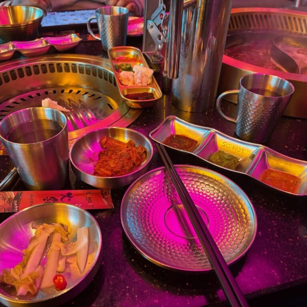 Hot pot and Korean BBQ set up. Hot pot and Korean BBQ set up.