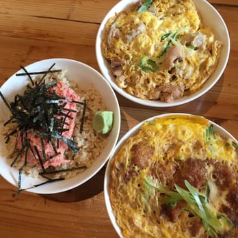Fukada - Three don: spicy tuna, chicken and pork chop - Japanese Near Me - Irvine, California Fukada - Three don: spicy tuna, chicken and pork chop - Japanese Near Me - Irvine, California