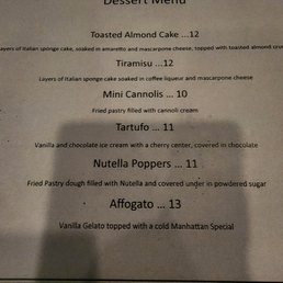 Dessert menu Dessert menu
