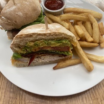 Robins Restaurant - Grilled Chicken Club* could taste all the ingredients, bacon, veggies, crispy fries. - New American Near Me - Cambria, California Robins Restaurant - Grilled Chicken Club* could taste all the ingredients, bacon, veggies, crispy fries. - New American Near Me - Cambria, California