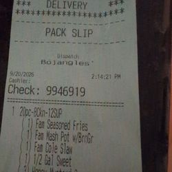 Bojangles - This is our order we'll half our order that we didn't get