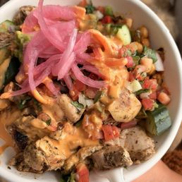 Two Three Bowl with creamy Sriracha and added my own pickled onions Two Three Bowl with creamy Sriracha and added my own pickled onions
