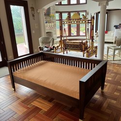 Mahar Fabrication Studio - Our client needed a day bed/sofa combo for guests to sleep on and their children to enjoy movies on. Solid oak with brass capped feet.