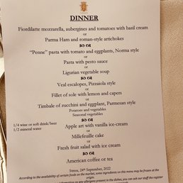 Pre planned menu for our tour company